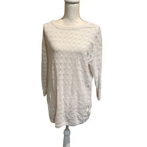 Kicks Women's Crochet‎ White Woven Long-Sleeve Top Tunic One Size Vintage